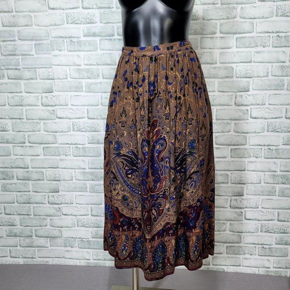 Vintage 80s Ian Ross Intl Petite L Mandala Midi‎ High Waisted Skirt Lightweight - Picture 1 of 9